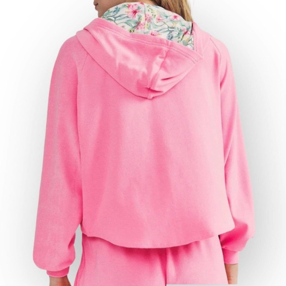 LoveShackFancy x Hurley Hoodie Hawaiian Hibiscus Pink Terry Zip Up Medium New - Picture 9 of 12